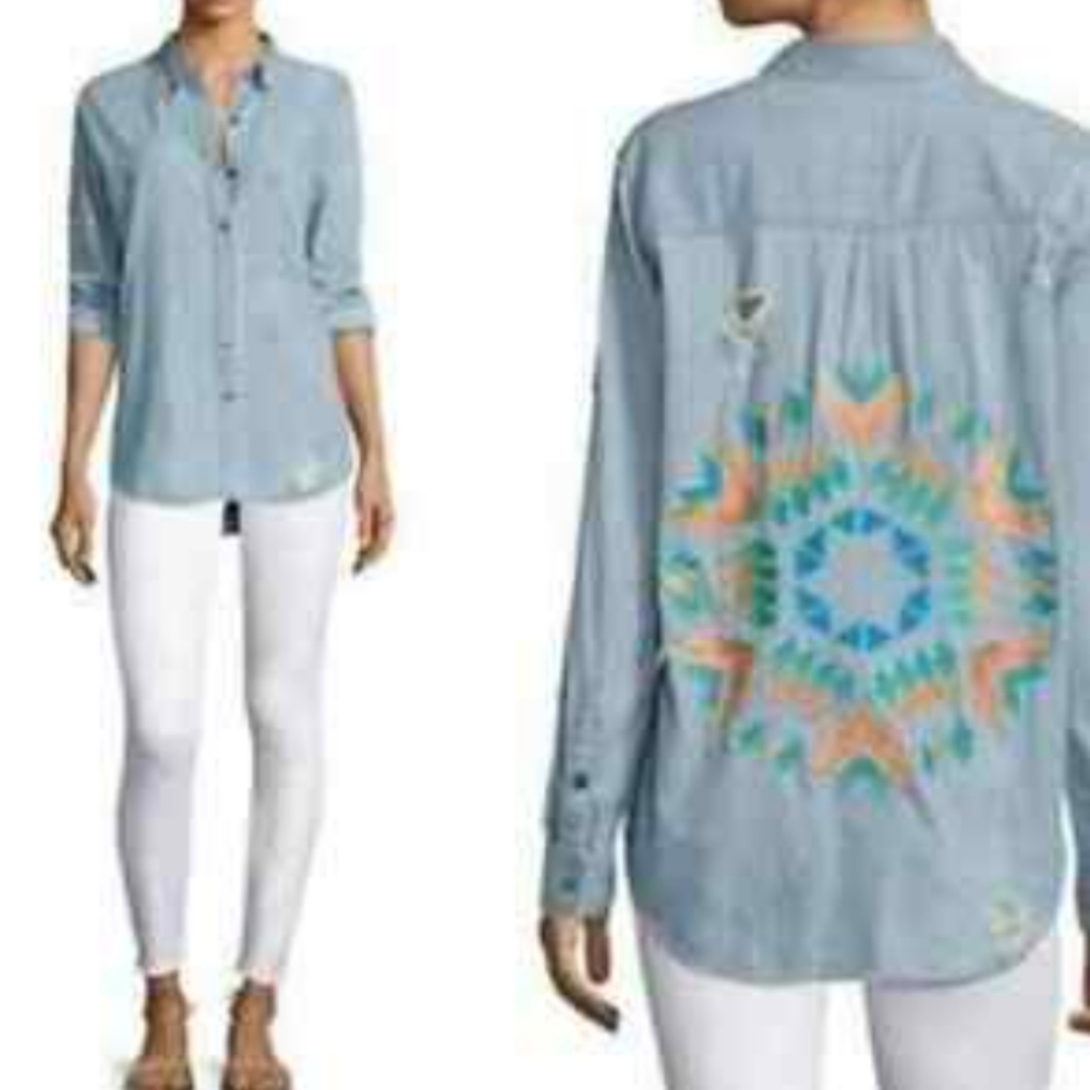 Rails Starburst Embroidered Chambray Shirt M